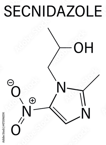 Secnidazole anti-infective drug molecule, nitroimidazole class. Skeletal formula. photo