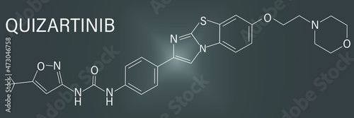 Quizartinib cancer drug molecule, kinase inhibitor. Skeletal formula.