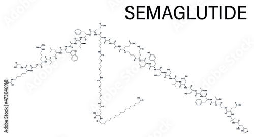 Semaglutide diabetes drug molecule. incretin agonist. Skeletal formula.