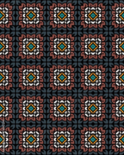 A multicolored geometric seamless tile pattern
