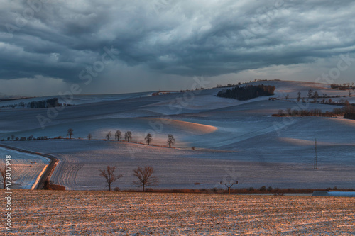 Winter landscape in South Moravia in the Czech Republic in Europe. Vineyards after winter in Palava. photo