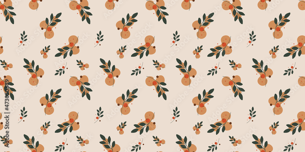 Beautiful art seamless pattern with abstract leaves and shapes. Suitable for wallpapers, backgrounds, surface textures, textiles, fabrics, home furnishings and other users.