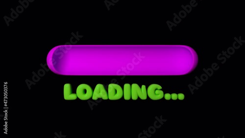 3d render, cartoon loading bar, green and violet acid color, alpha channel