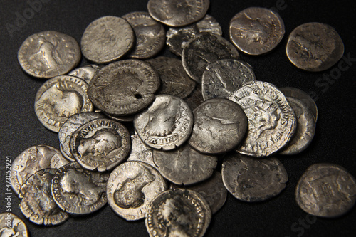 Vintage silver coins of ancient Rome