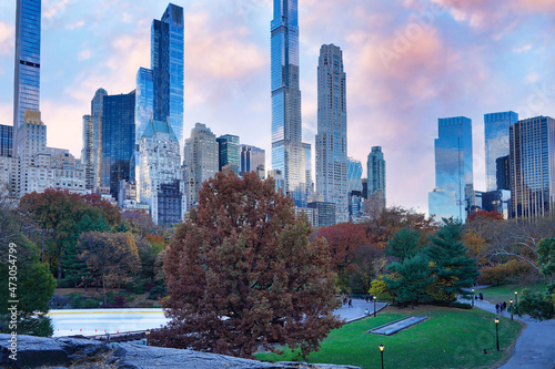 Manhattan skyline, looking south-west from Central Park, with tall narrow skyscrapers on Billionaires' Row photo