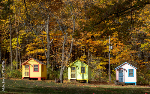 Vászonkép Tiny cabins for rent at a rustic camp ground