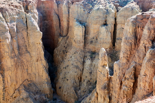 Cárcavas de Marchal (Spain), natural monument of Andalusia: cave houses are dwellings excavated in the foothills of the badlands