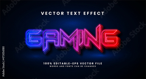 Gaming 3D text effect. Editable text style effect with colorful light theme. photo