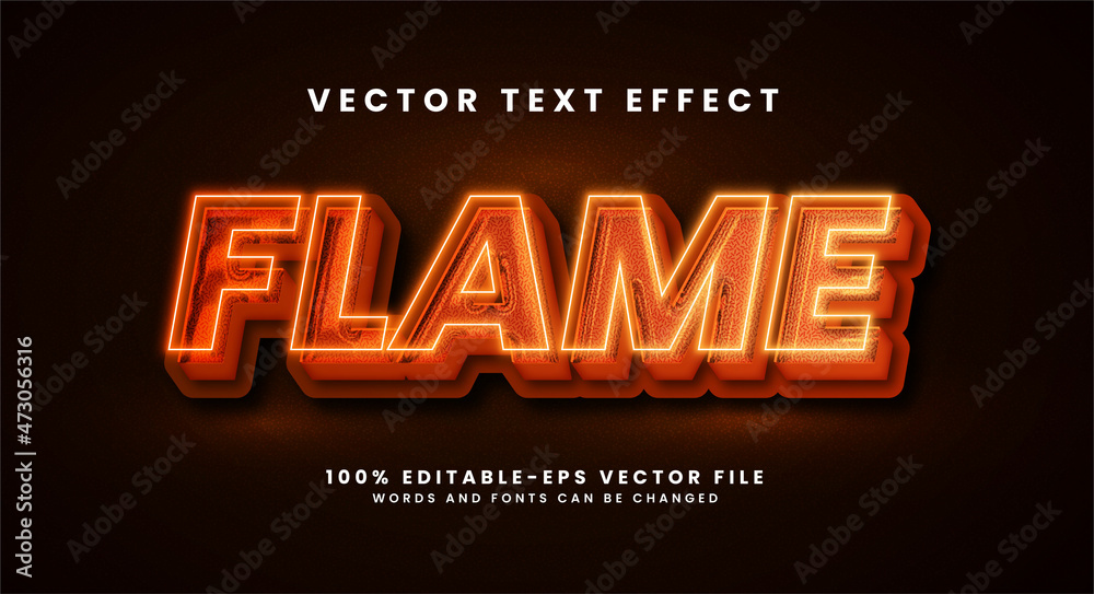 Flame 3D text effect. Editable text style effect with red light theme.