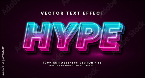 Hype 3D text effect. Editable text style effect with colorful light theme.