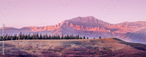 western panorama of majestic moutnains  at sunset, in Wyoming USA photo