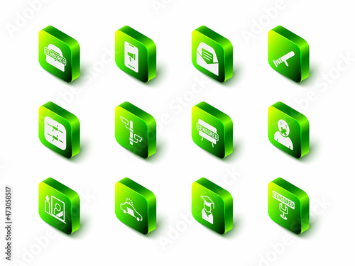 Set Protest, Mail and e-mail, Police rubber baton, Censor freedom of speech, Censored stamp, Graduate graduation cap and car flasher icon. Vector