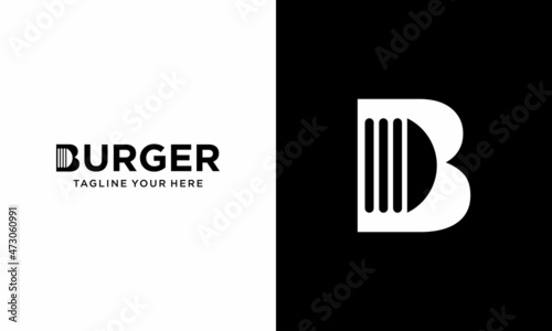 letter b and burger logo design vector template. on a black and white background.