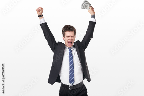 Tableau sur toile Worker with money celebrating success
