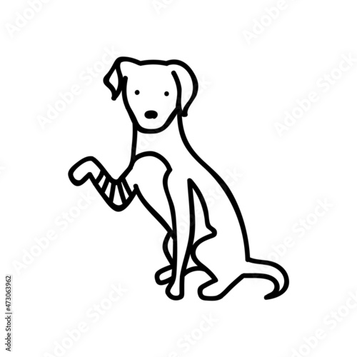 Hand drawn vector illustration.Leg injured dog icon. Hand drawn vector illustration.