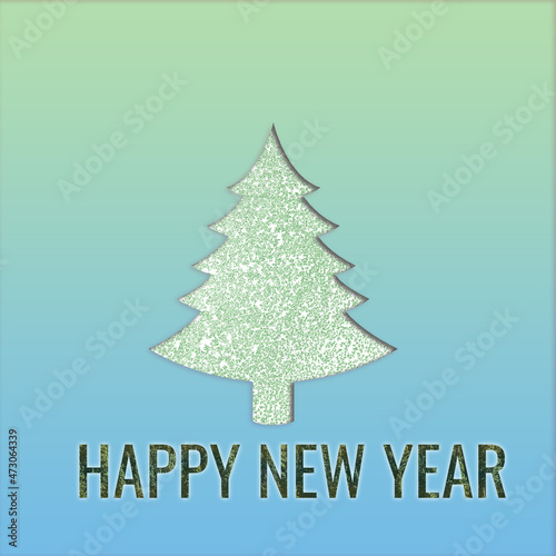 New year 2022 creative design concept art christmas tree lettering for flyer, poster, sign, banner, web, header. Light blur background. Background trend colors, green, turquoise, pink