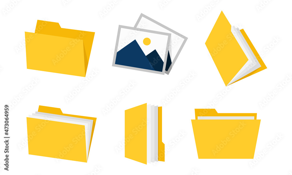 Flat vector illustration of default system folder. Suitable for design element of folder management, blank folder, and document archive. Blank yellow folder design template. - obrazy, fototapety, plakaty 