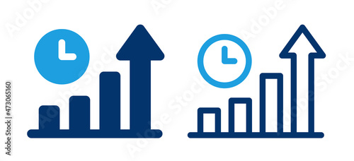 Growing graph with clock icon vector illustration. Diagram concept