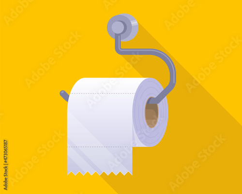 white toilet paper hanging in the toilet. flat vector illustration. photo