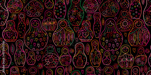 Seamless pattern with russian nesting dolls, Matryoshka
