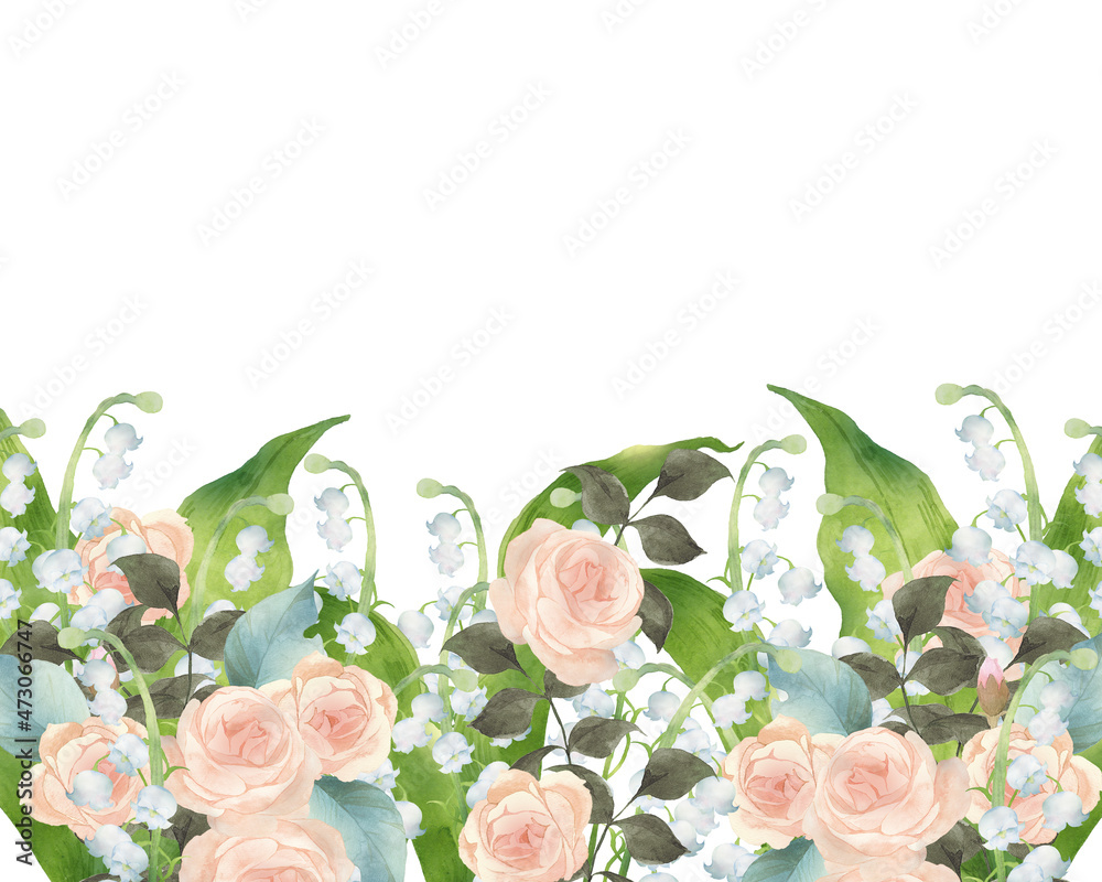 ピンクの薔薇とスズランのフレーム Stock Illustration Adobe Stock