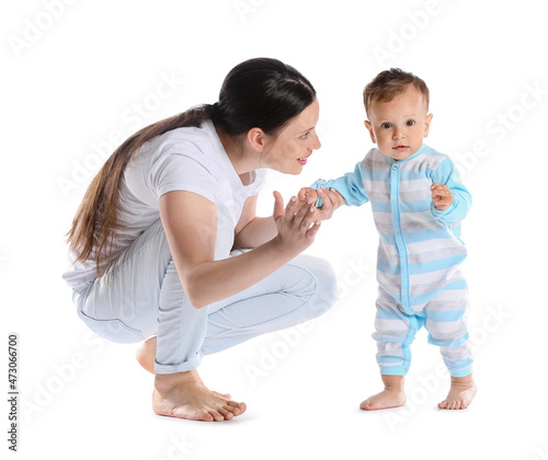 Little baby boy learning to...