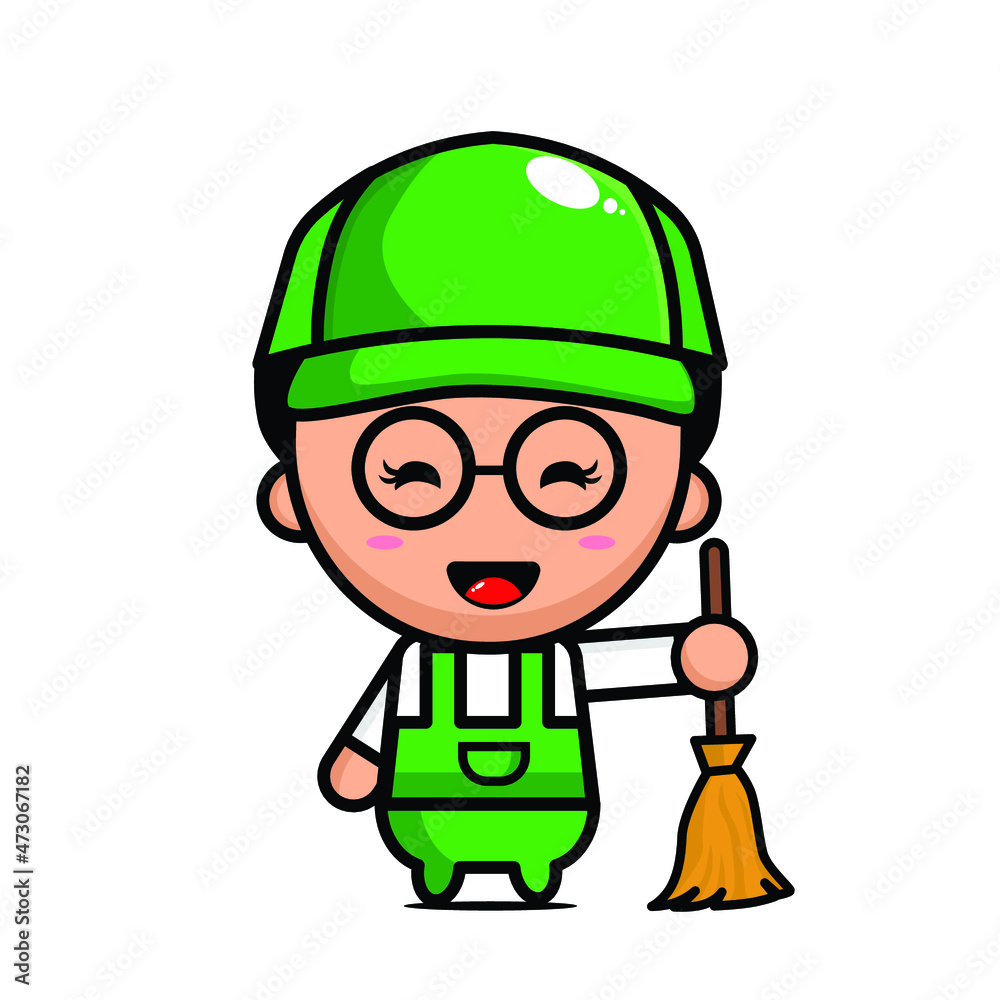 cute janitor cartoon illustration design cute janitor cartoon illustration design