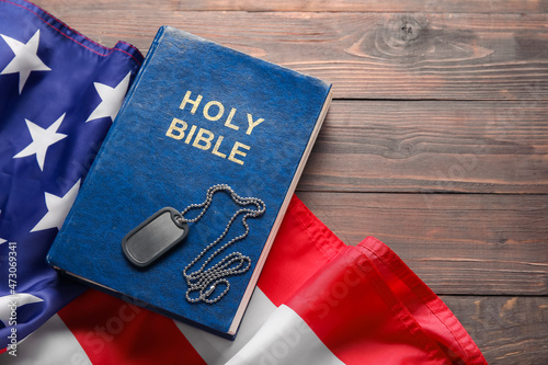Bible, USA flag and militar...