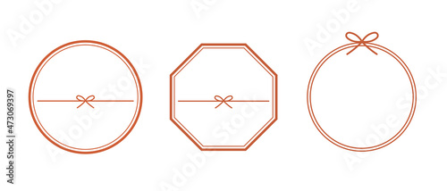 和風フレーム、水引、日本、和柄のデザイン素材。贈り物、ラッピング、ラベルのイラストセット。