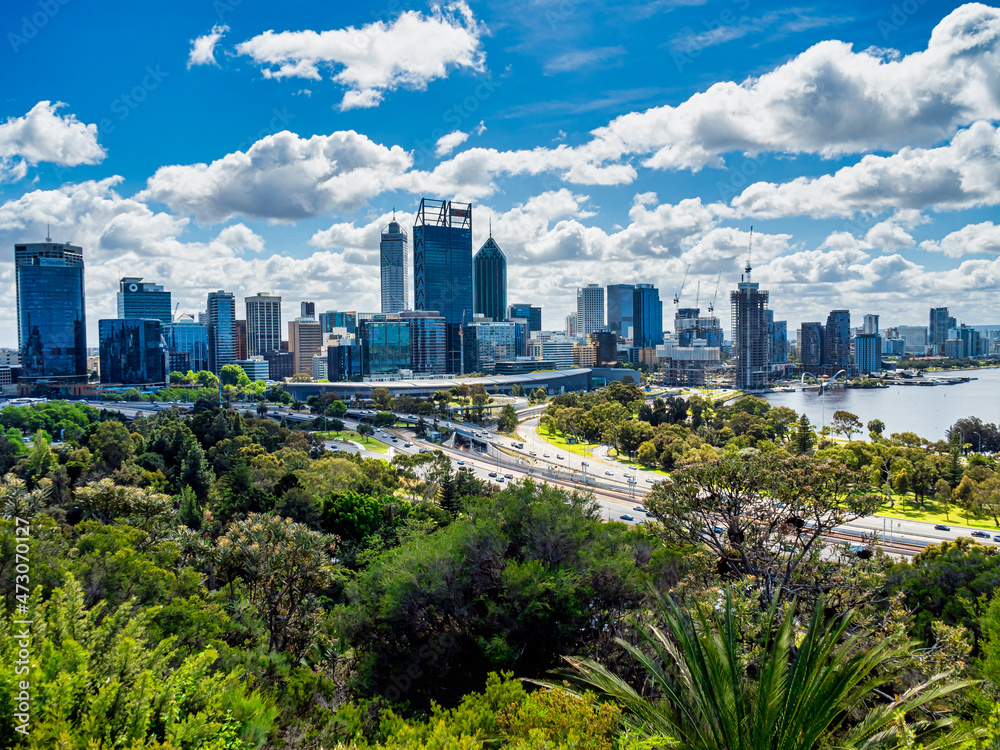View of the Swan river and Perth City in Western Australia