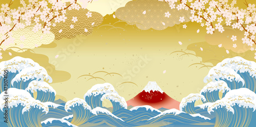日本の街並みの風景イラスト　富士山