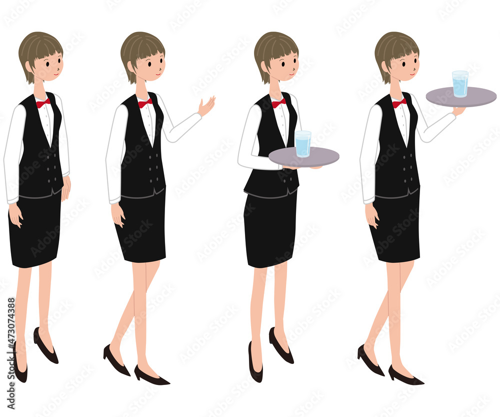 アイソメ 9等身 若い女性 飲食店員 4ポーズ アイソメ 9等身 若い女性 飲食店員 4ポーズ