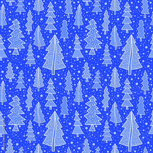 Seamless pattern of Christmas trees. Vector background on a winter theme. 