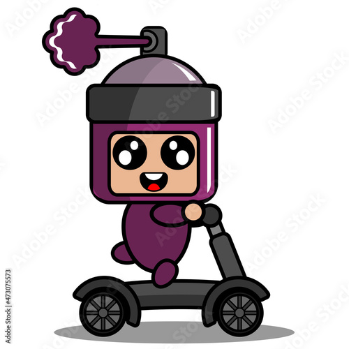 vector cartoon character cute purple pilox spray mascot costume riding a scooter