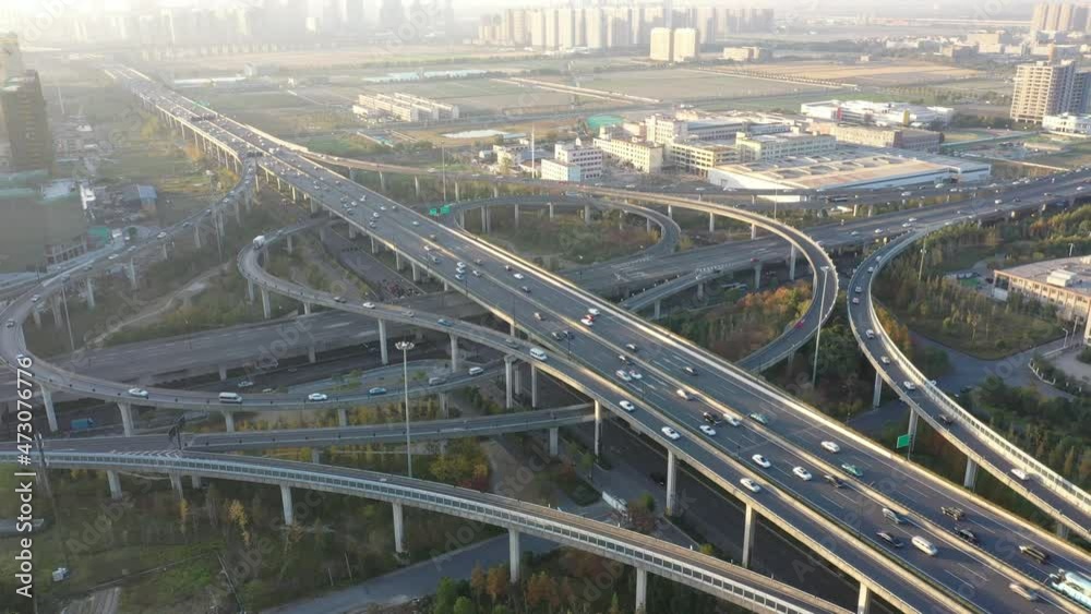 busy traffic road with city skyline in hangzhou china busy traffic road with city skyline in hangzhou china