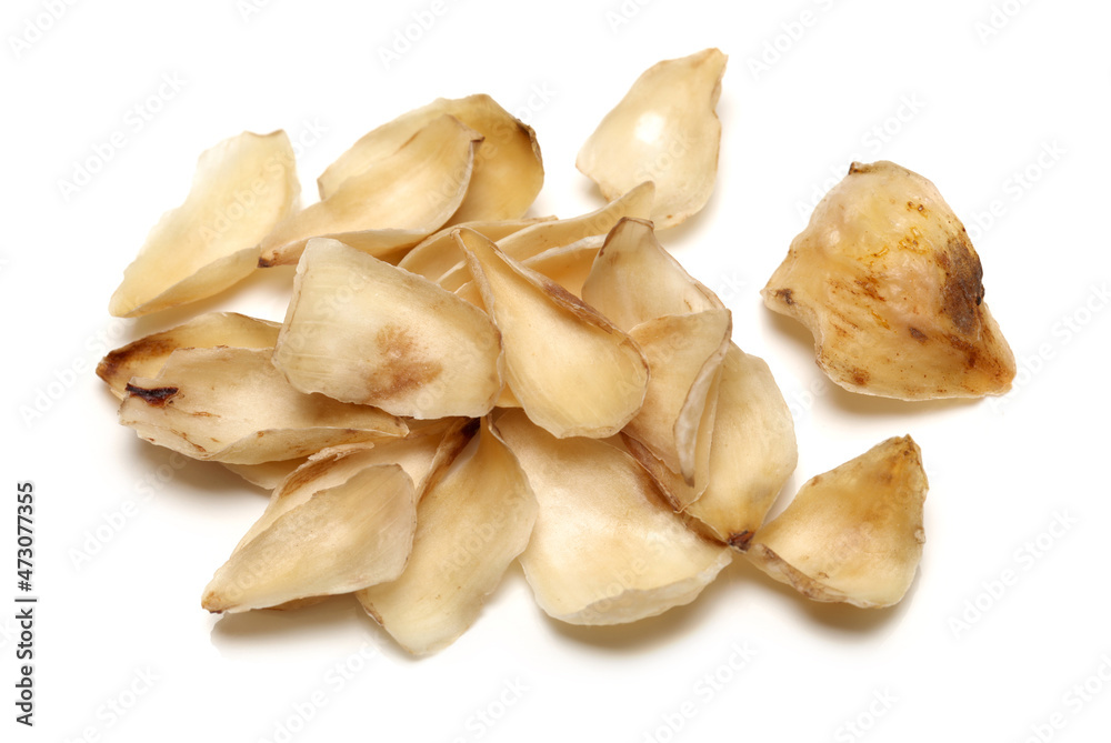 dried lily bulbs, traditional chinese herbal medicine on white background
