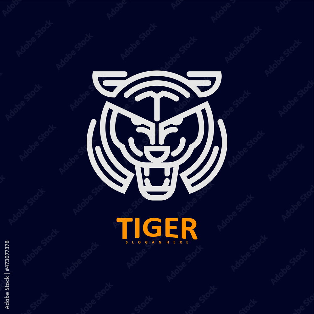 Fototapeta premium Tiger head logo with a unique and modern line concept. Creative Predator logo design template