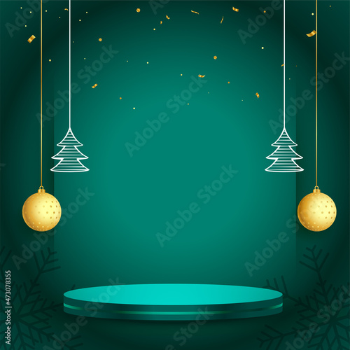 merry christmas banner with podium for product display