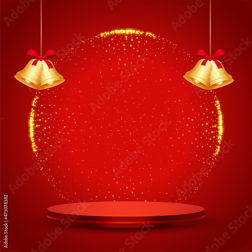 christmas podium product display with hanging bells decoration