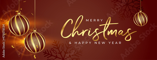 christmas and new year holiday festival banner in beautiful brown and golden color