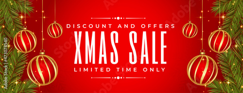 merry christmas red sale promotional realistic banner design