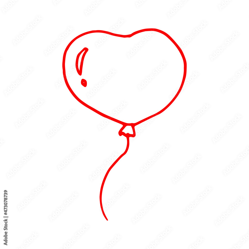heart balloon hand drawn doodle. vector, minimalism. sticker, icon. love, valentine day, red, holiday.