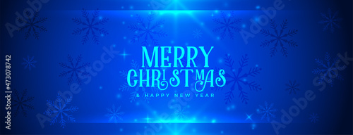 blue merry christmas shiny snowflakes banner design