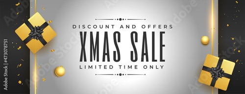 merry christmas sale web header with realistic elements