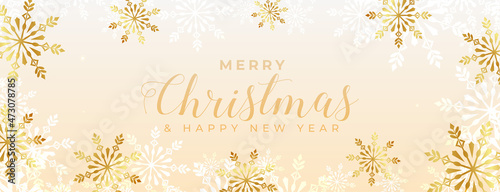 merry christmas golden snowflakes wide banner design