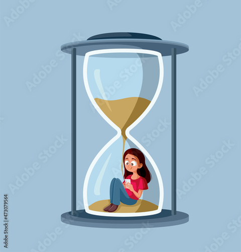Young Teen Girl Spending Time on the Smartphone Concept Vector Illustration