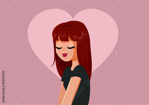 Vector Portrait of a Beautiful Young Girl Feeling in Love