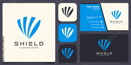shield logo design template with swoosh concept design