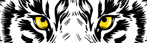 Tiger eyes vector graphics. Horizontal banner, poster with tiger eyes. Realistic drawn face of a tiger, vector illustration.