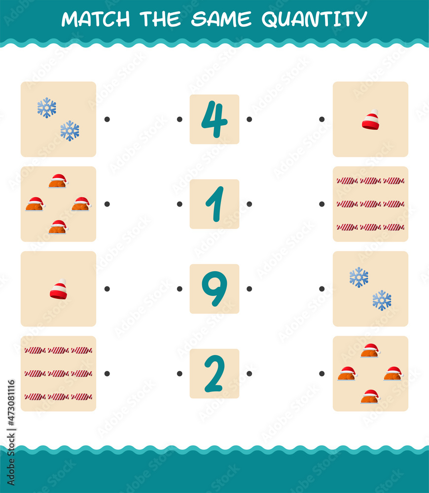 Match the same quantity of christmas. Counting game. Educational game for pre shool years kids and toddlers Match the same quantity of christmas. Counting game. Educational game for pre shool years kids and toddlers